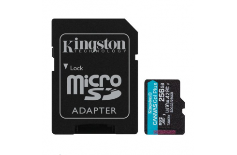 Kingston 256GB Canvas Go! Plus Micro SDXC Card with SD Adapter, UHS-I Class 10, U3, A2 App Performance, 170MB/s